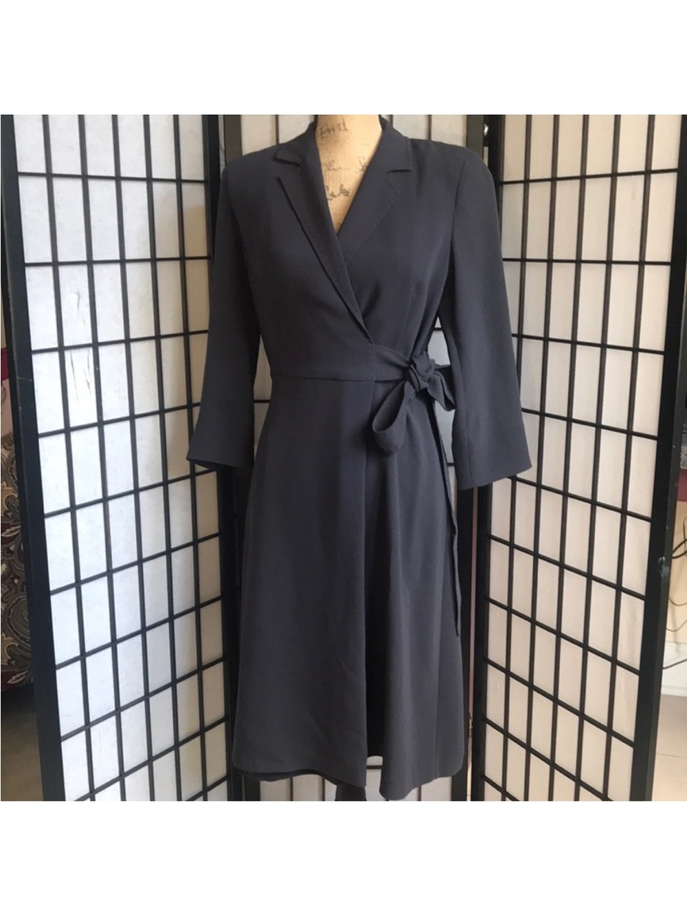 MaxMara Classic Wrap Midi Dress with Tie Waist - Dark Navy Blue